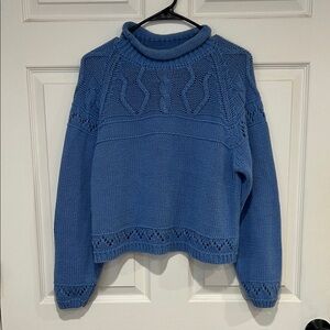 Elegant Blue Cowl Neck Sweater
